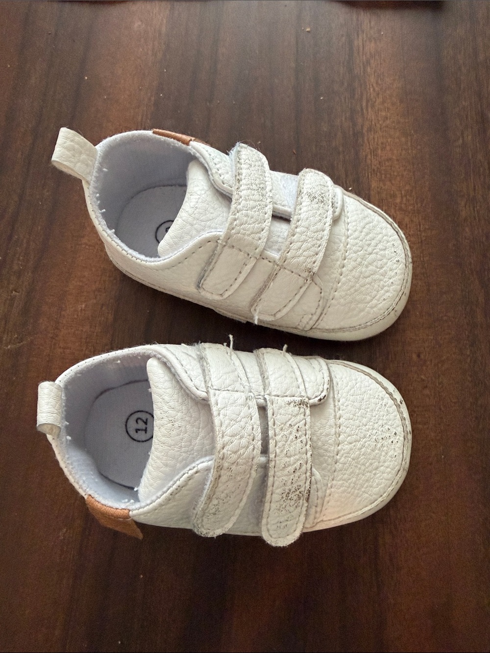 Carter's White Baby Velcro Sneakers with Tan Heel Accent